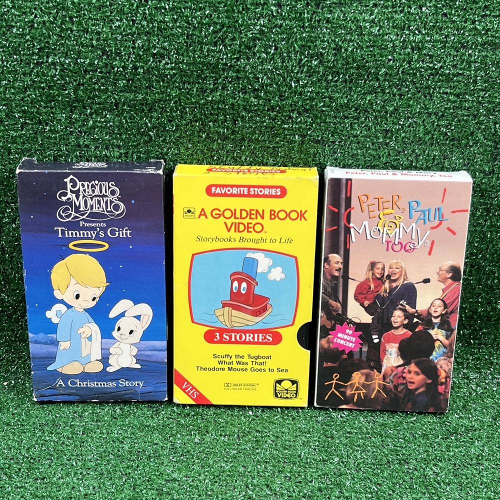 Lot Of 3 Vintage VHS Tapes Precious Moments Peter Paul & Mary Golden‎ Stories